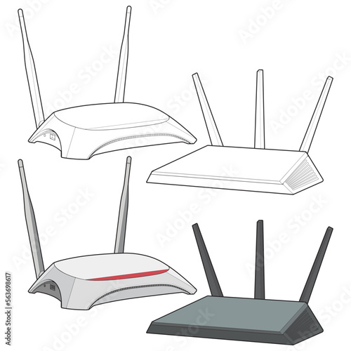Set of router vector art. Vector Art isolated on white background for coloring book.