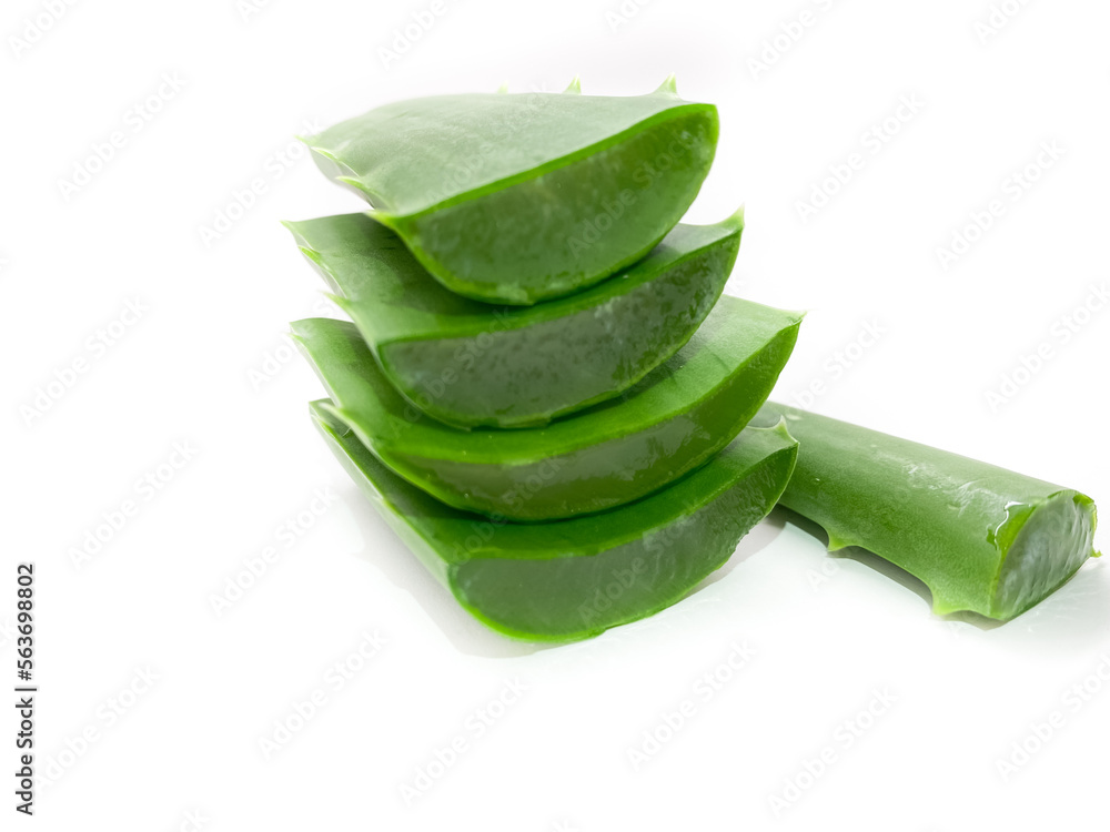 Sliced Aloe Vera isolated on white background. Set large aloe vera leaves Sliced Aloe Vera isolated on white background. Set large aloe vera leaves