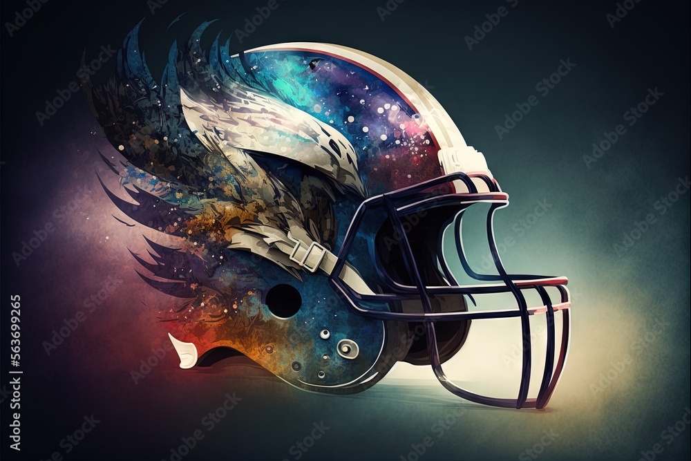 a helmet with a space theme on it is shown in the middle of a photo