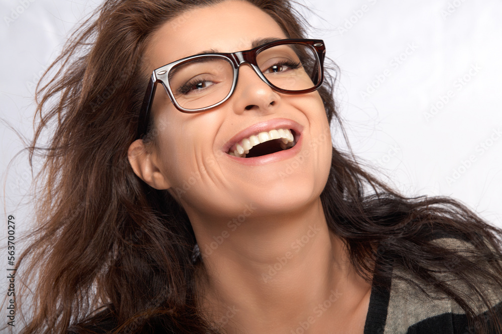 Beautiful happy woman with eyeglasses. Cool Trendy Eyewear Beautiful happy woman with eyeglasses. Cool Trendy Eyewear