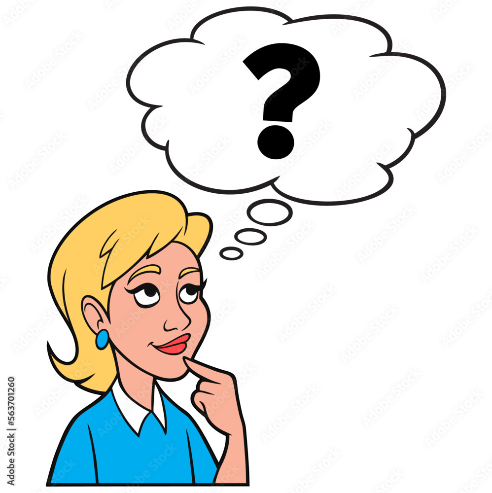 Girl thinking about a Question - A cartoon illustration of a Girl thinking about an unanswered question. Girl thinking about a Question - A cartoon illustration of a Girl thinking about an unanswered question.