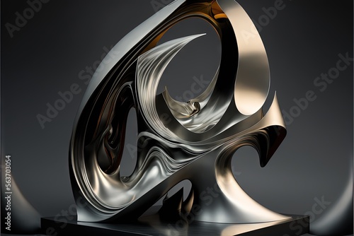  a sculpture of a silver and gold object on a black surface with a black background and a white background with a black background and a white background with a black border Generative AI photo