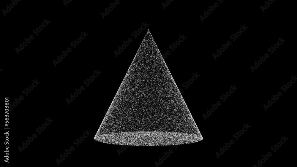 3D white cone rotates on black background. Object consisting of ...