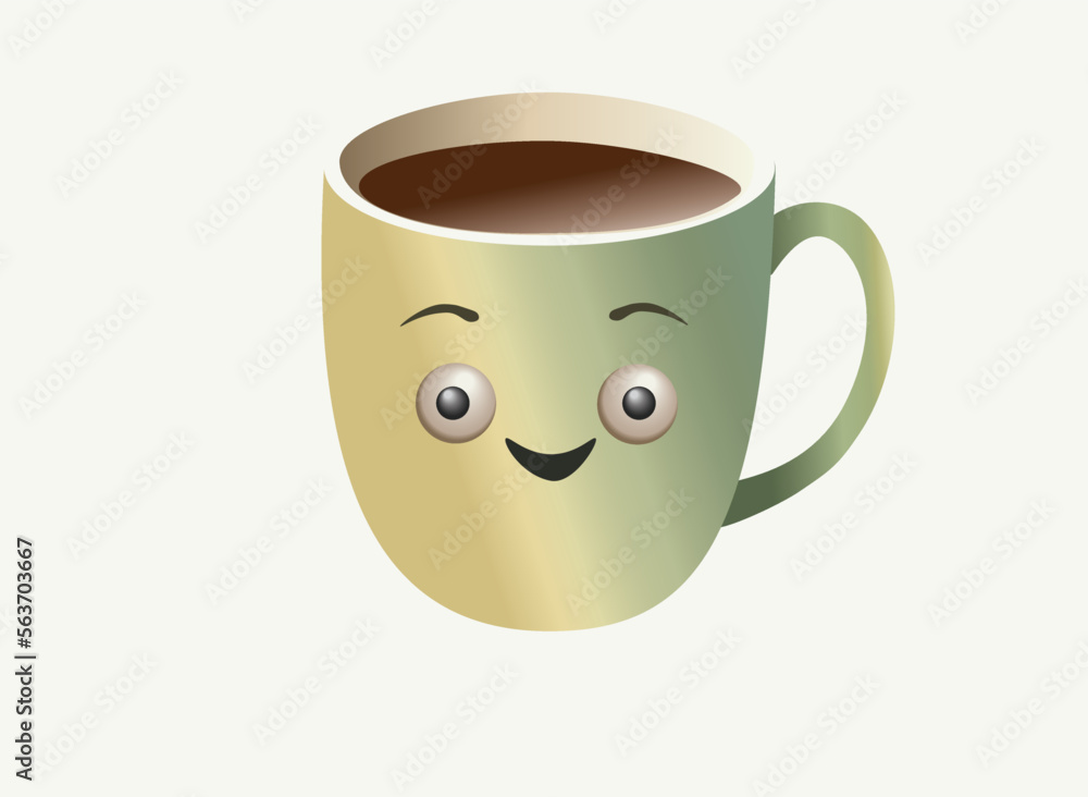 Cartoon image of a cup with a painted smile on a white background. Vector illustration Cartoon image of a cup with a painted smile on a white background. Vector illustration