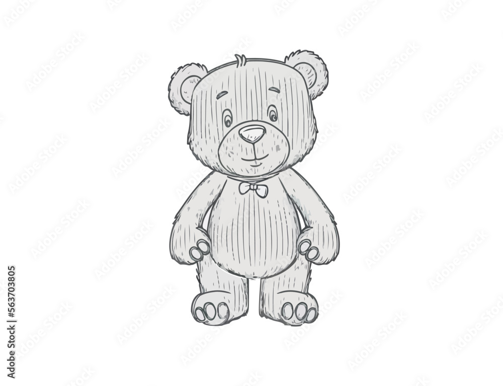 The contour image of a cartoon bear cub on a white background. Vector illustration The contour image of a cartoon bear cub on a white background. Vector illustration