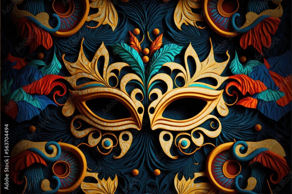 Amazing and beautiful carnival masks to use as background. Fun time. Generative AI