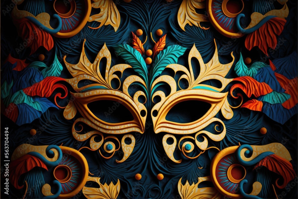 Amazing and beautiful carnival masks to use as background. Fun time. Generative AI Amazing and beautiful carnival masks to use as background. Fun time. Generative AI