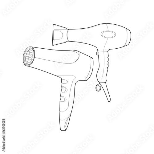 set of hair dryer line art vector hand drawing, isolated, vector for coloring book.