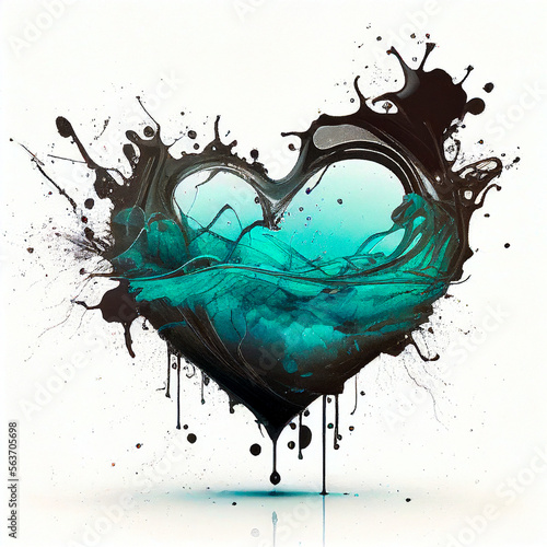 Black ink explosion  vivid colors  colorful smoke and dust on white background. Minimal shape of love heart of dark dense clouds. Illustration  Generative AI.