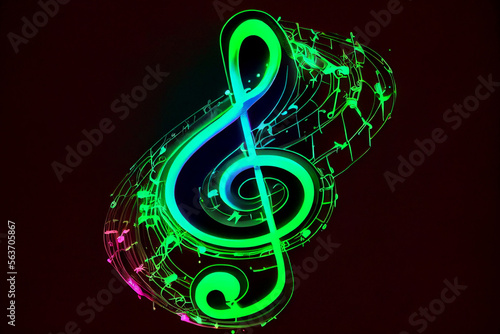 Neonfarbener Violinschl  ssel als Musik Note auf schwarzen Hintergrund - Generative Ai