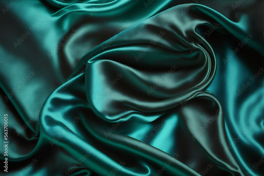 Obraz premium Abstract green silk satin wavy background. Generated by AI