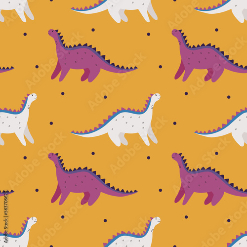 Seamless pattern with cute dinosaurs. Modern design for fabric and paper, surface textures.