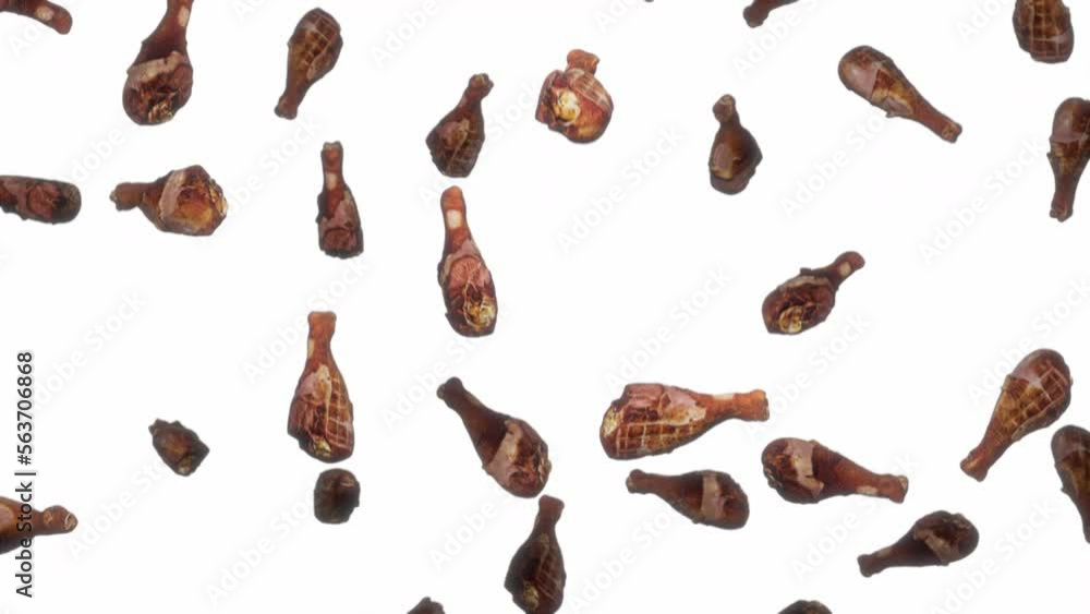 Looping animation featuring a cloud of Grilled Turkey Legs falling endlessly on a featureless white background. Looping animation featuring a cloud of Grilled Turkey Legs falling endlessly on a featureless white background.