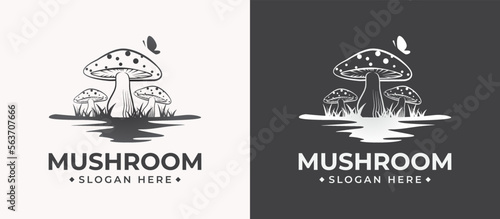 mushroom logo design template in linear style. Vector illustration