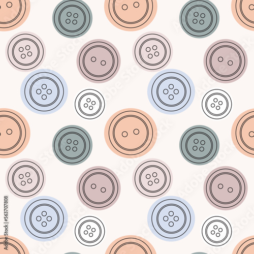 Vector seamless pattern with colorful buttons on white background. Modern design for fabric and paper, surface textures.