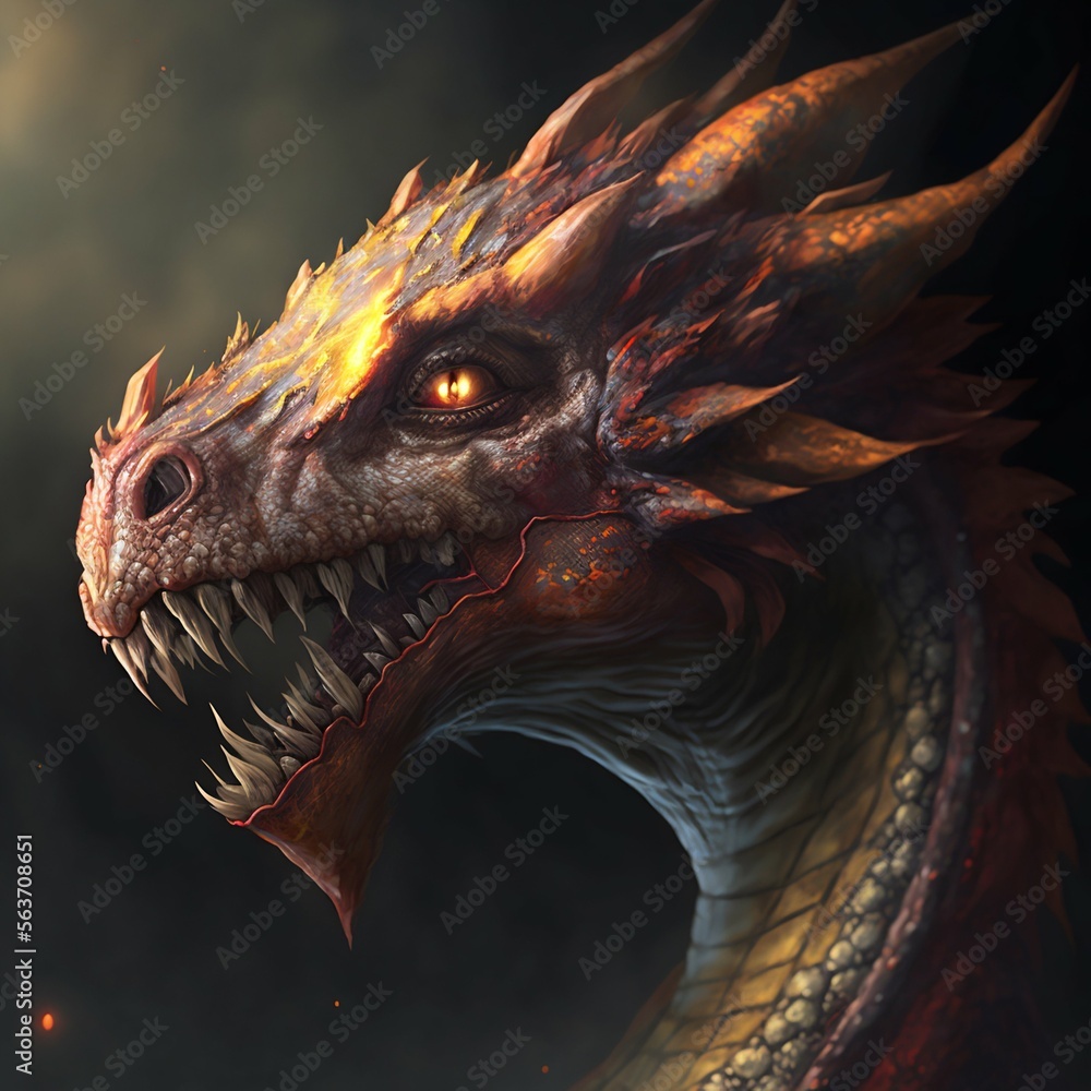 Dragon reptile burning fire. Generative AI Dragon reptile burning fire. Generative AI