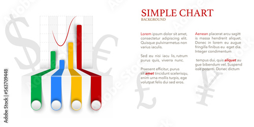 Simple colourful chart with grey currency symbols on white background
