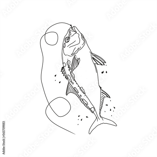 monochrome lineart illustration of a hooked samsons fish