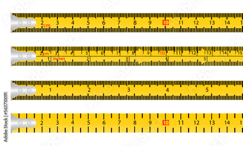 yellow tape measure with different measuring scale in cm eps10