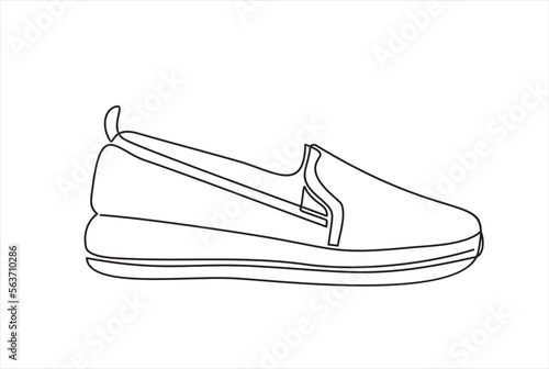 Continuous one line  drawing of moccasin isolated on a white background. Concept of comfort shoes in modern casual style.