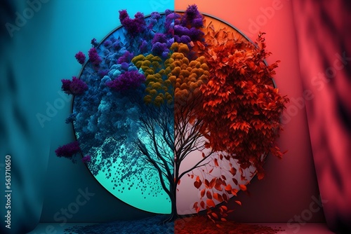 The Color of Autumn: Exploration of the Intersection of Science and the Surreal. Generative AI. photo