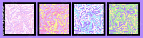 Abstract marble pattern set. Trendy psychedelic background. Retro style. Epoxy resins texture. Mix of acrylic paints. Fluid art.