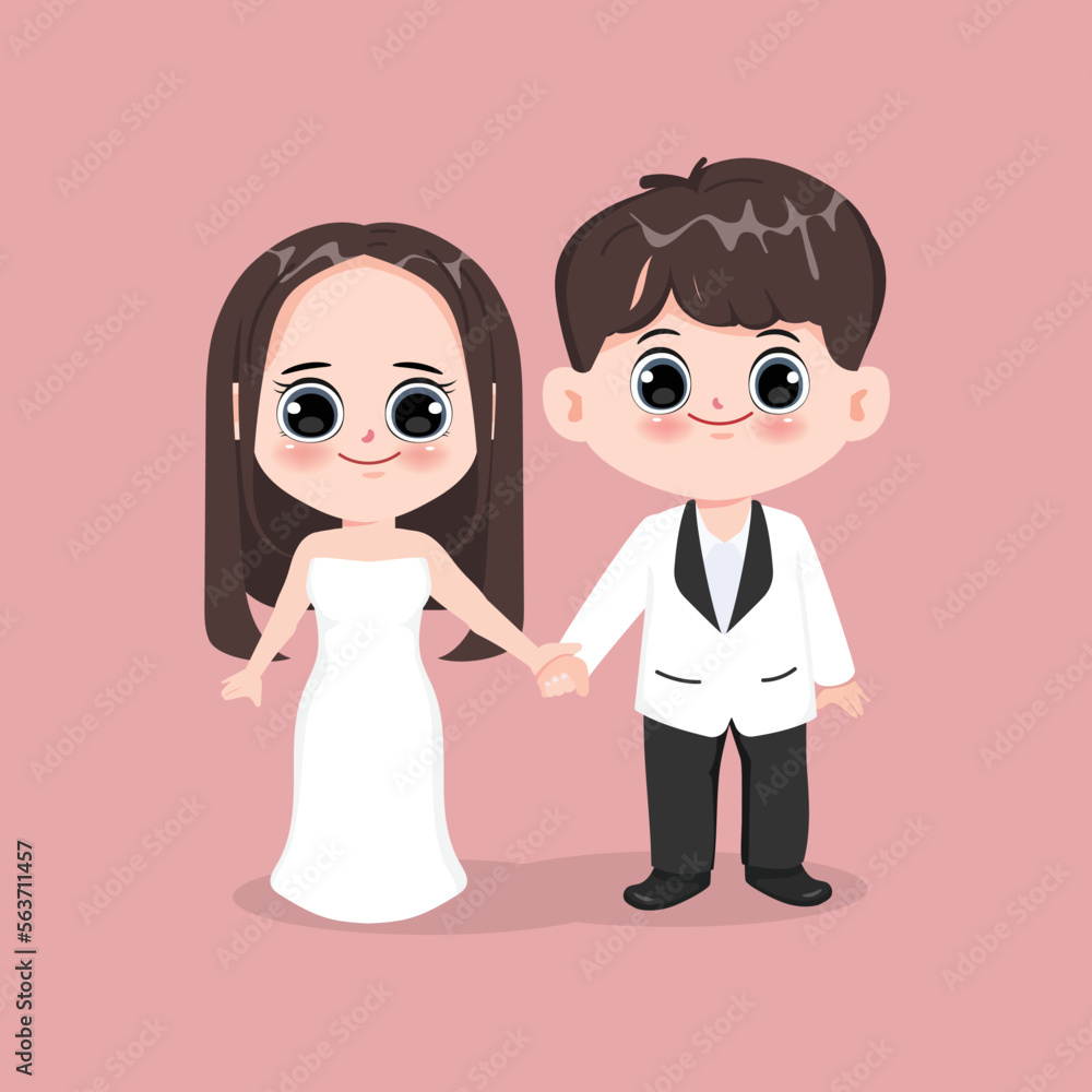 Bride And Groom cute cartoon chibi character, Love, Relationship, Sweetheart, Engagement, Valentine's Day. Wedding character Bride And Groom cute cartoon chibi character, Love, Relationship, Sweetheart, Engagement, Valentine's Day. Wedding character