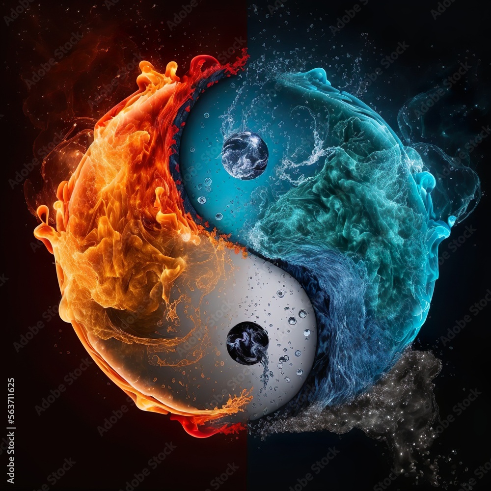 Yin yang symbol with water and fire made with generative AI technology ...
