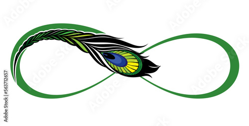Infinity sign with peacock feather. Infinity flat icon. Mobius strip. Vector logo for web design, mobile and infographics. 