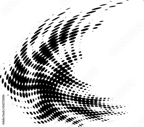 Angled halftone dotted border in the form of a polka dot curved sweep. vector.