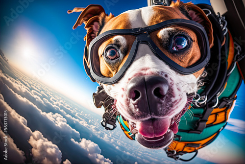 Skydiving dog, copyspace. Generative AI © Sunshower Shots