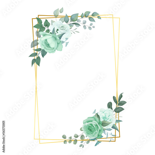 Golden Frames With Green Flowers White Background