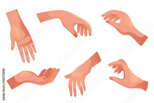 Hand arm palm finger gestures cartoon style isolated set. Vector design graphic illustration