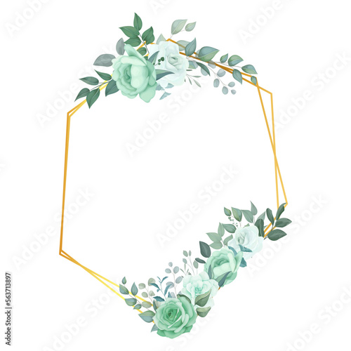 Golden Frames With Green Flowers White Background