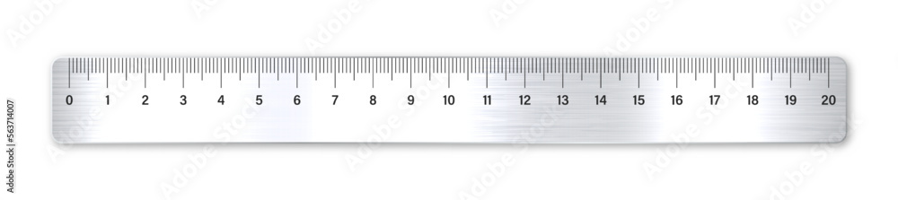 Realistic brushed metal ruler with measurement scale and divisions, measure marks. School ruler, centimeter scale for length measuring. Office supplies. Vector illustration Realistic brushed metal ruler with measurement scale and divisions, measure marks. School ruler, centimeter scale for length measuring. Office supplies. Vector illustration