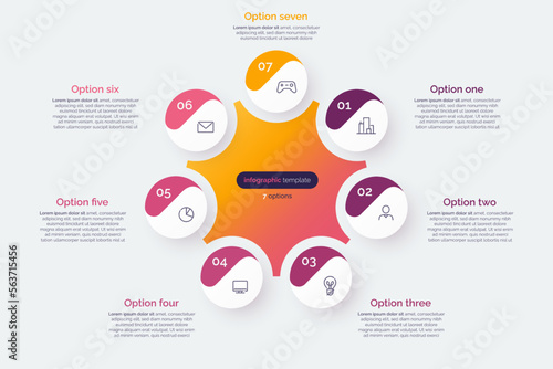 Seven option circle infographic diagram. Vector illustration