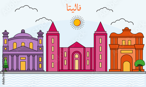 Valletta skyline with line art style vector illustration. Modern city design vector. Arabic translate : Valletta