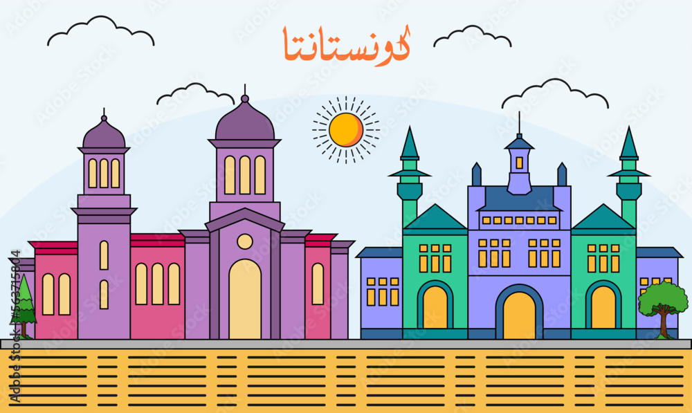 Constanta skyline with line art style vector illustration. Modern city design vector. Arabic translate : Constanta