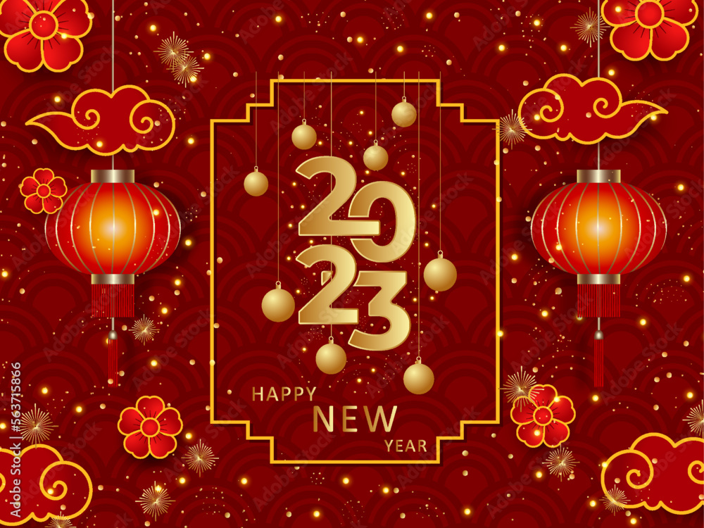 Naklejka premium Free vector 2023 new year occasion red banner with text space