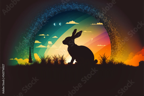 Generative AI colored rabbit drawing silhouette