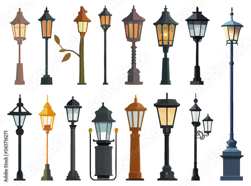 Fotótapéta A beautiful set of lighting fixtures for outdoor urban lighting in flat style