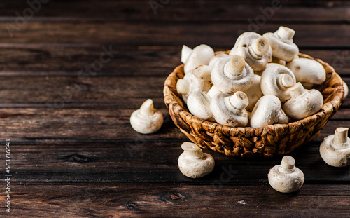 Fresh mushrooms in a basket. 