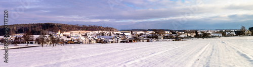 Panorama einer Ortschaft im Winter mit Schnee