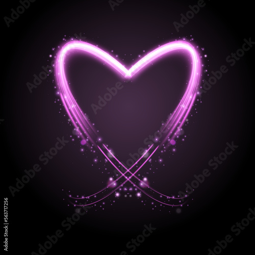 Radiant heart shape frame with shimmering fairy dust bursts. Design element for Valentine's Day. Vector for web design and illustrations.	
