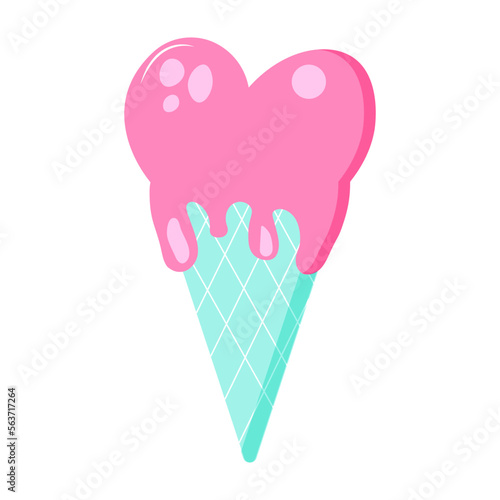 Vector ice cream in wafer cone with pink heart