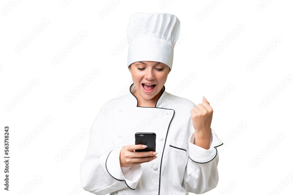 young Chef woman over isolated background young Chef woman over isolated background