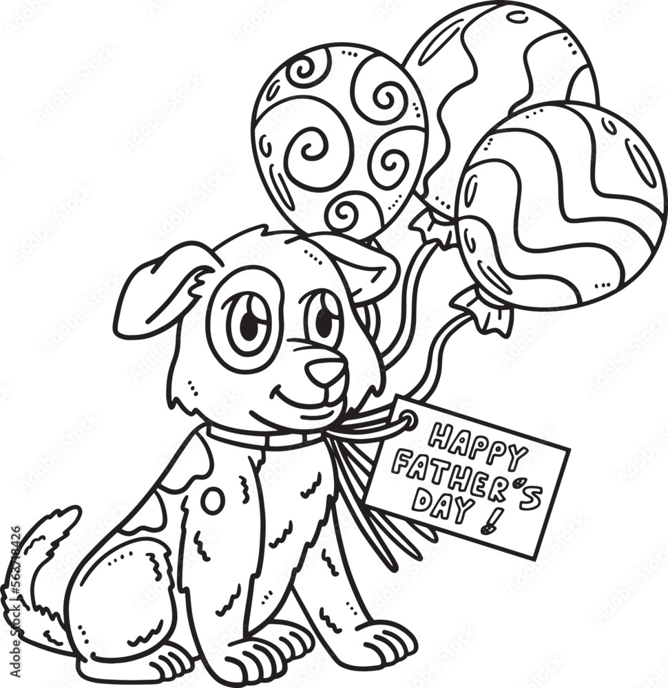 Fathers Day Dog with Balloons Isolated Coloring Fathers Day Dog with Balloons Isolated Coloring