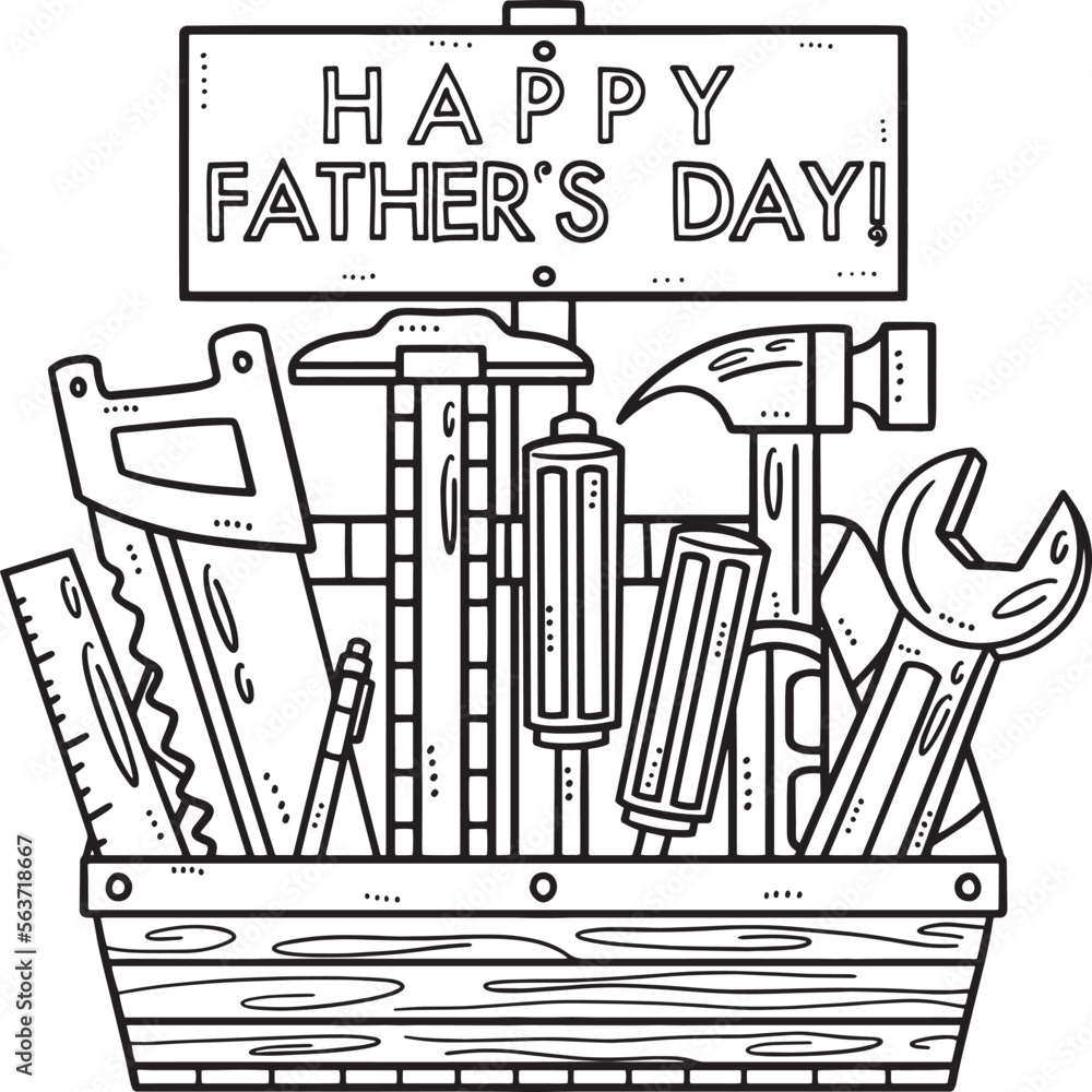 Happy Fathers Day Toolbox Isolated Coloring Page Stock Vector | Adobe Stock