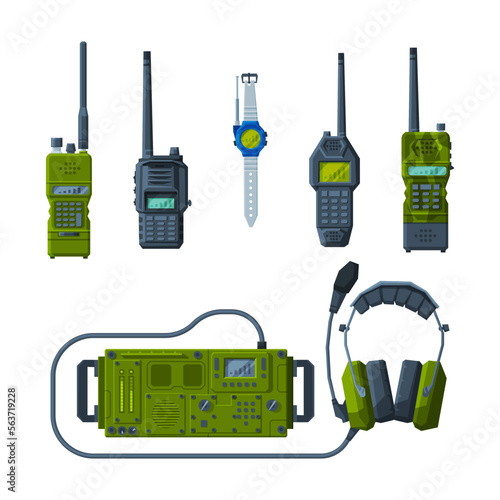 Handheld Transceiver or Walkie-talkie as Portable Radio Device with Antenna Vector Set