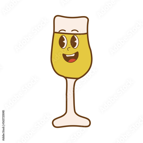 Retro style Wineglass. Cartoon mascot character. Isolated on white background
